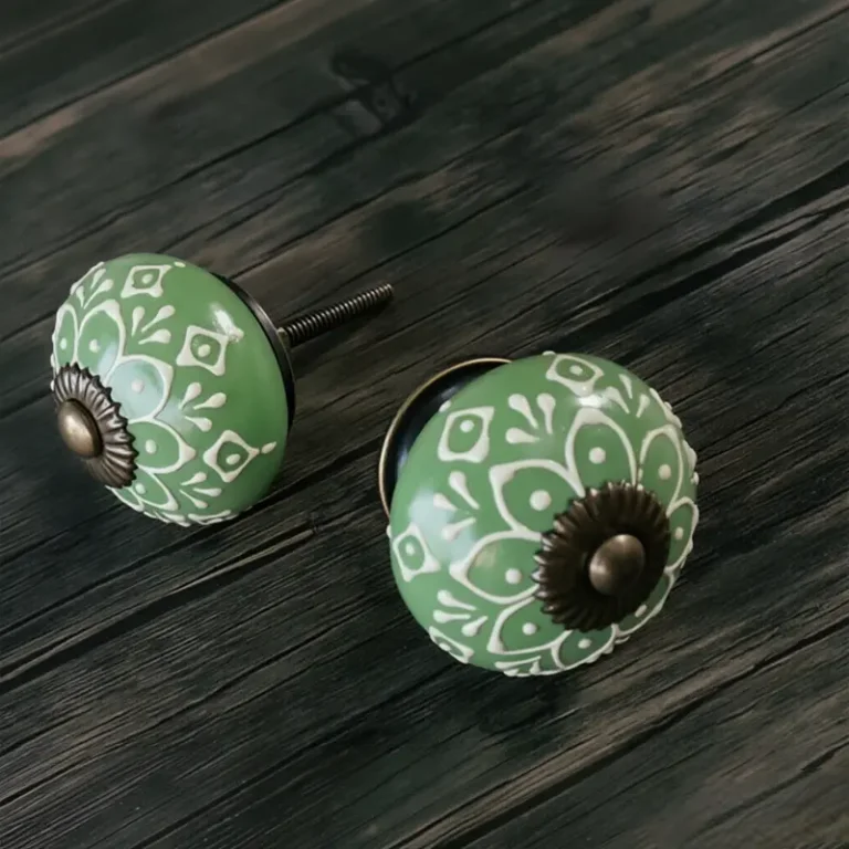 Cabinet Harware % Hand-Painted Green ceramics Knobs
